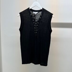 IRO Black Linen Sleeveless Lace-Up Top
